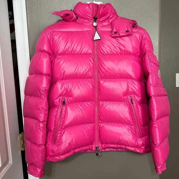 Moncler Pink Maya Shiny Puffer Jacket Coat Hooded Unisex